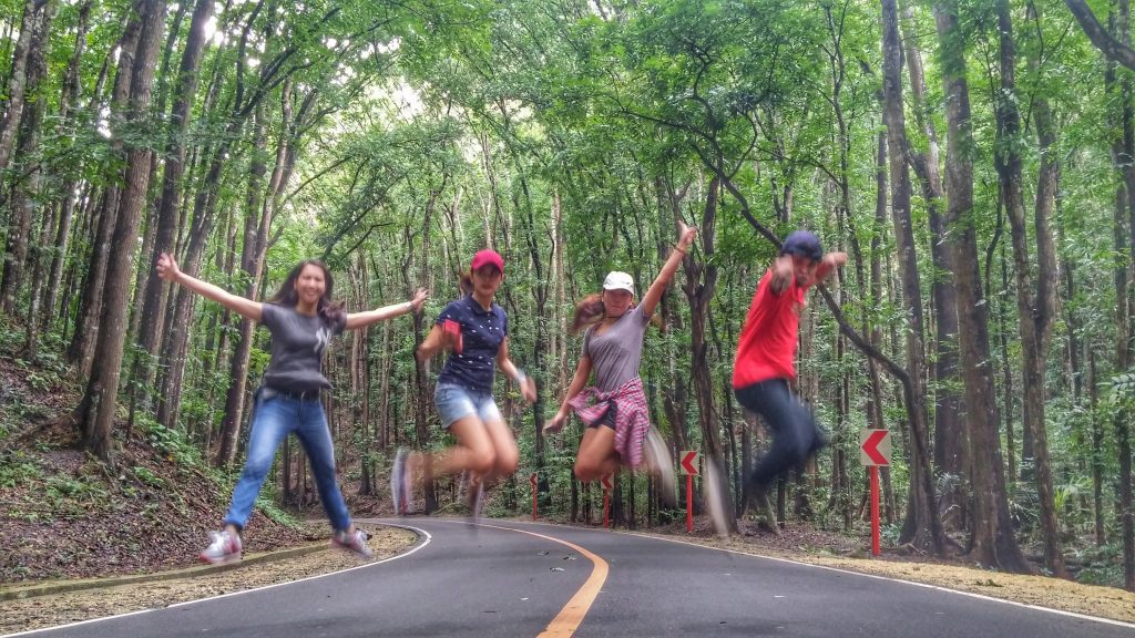 jump shot with my friends in the man-made forest
