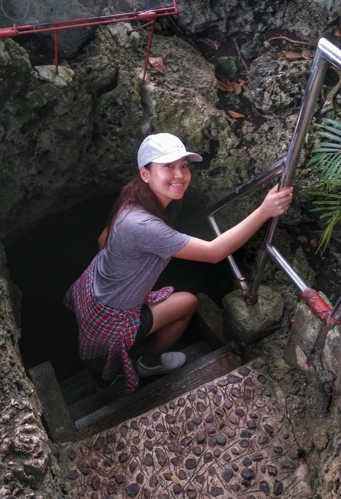 my picture going down the stairs of the entrance of hinagdanan cave