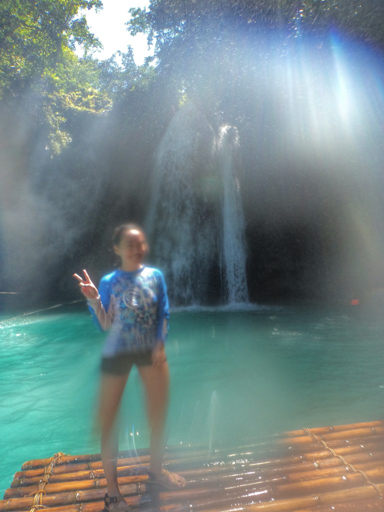 tourist shot while on the bamboo raft