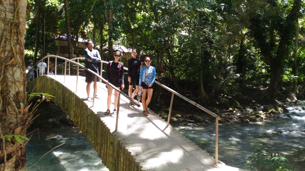 a concrete bridge across a bluish river
